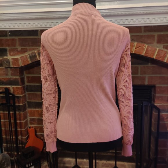 Absolutely Famous Pink, Lace Sleeves, With Peek-a-Boo Chest, Women's Large - Picture 2 of 4